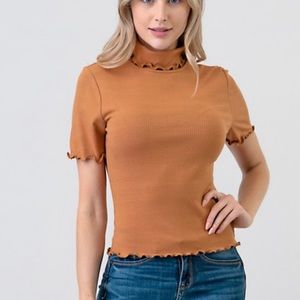 New Camel Textured Knit Lettuce-Merrow Top!